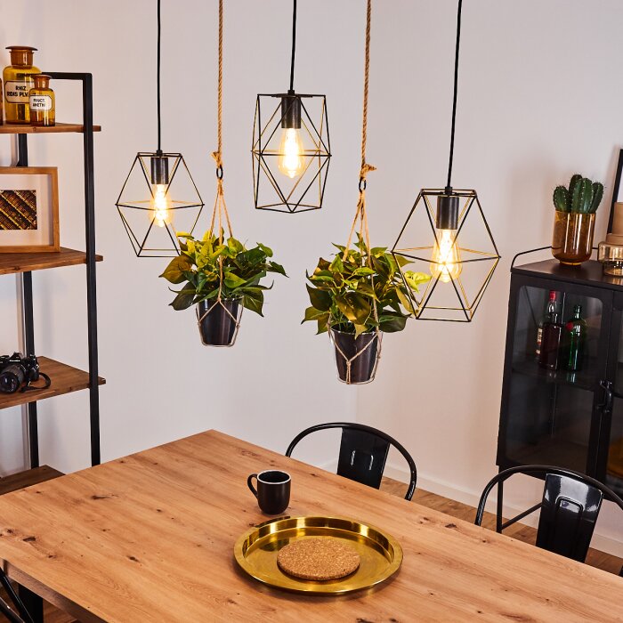 Taheramo Lampadario a sospensione Legno scuro, Nero, 3-Luci