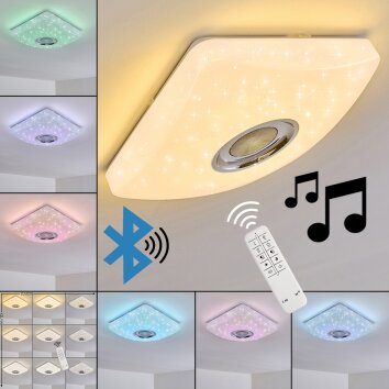 Lovisa Plafoniera LED Cromo, Bianco, 1-Luce, Telecomando, Cambia colore