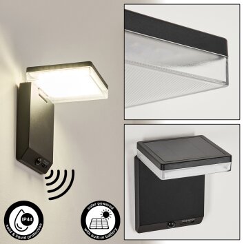 Lonquimai lampade da parete solare LED Nero, 1-Luce, Sensori di movimento