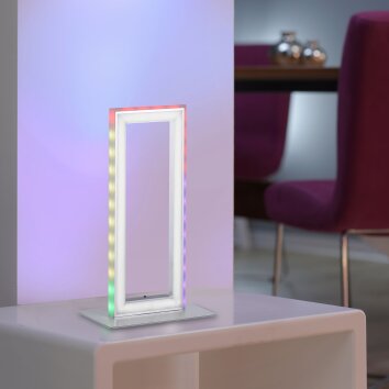 Leuchten-Direkt FELIX60 Lampada da tavolo LED Acciaio satinato, 2-Luci, Telecomando, Cambia colore