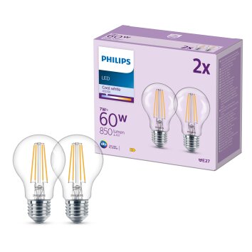 Philips Classic Set di 2 LED E27 7 Watt 4000 Kelvin 850 Lumen