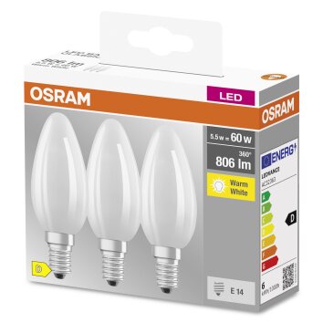 OSRAM CLASSIC B Set di 3 LED E14 da 5,5 Watt 2700 Kelvin 806 Lumen