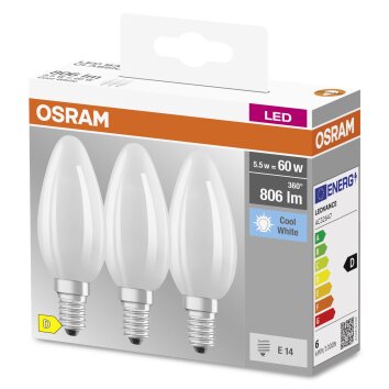 OSRAM CLASSIC B Set di 3 LED E14 da 5,5 Watt 4000 Kelvin 806 Lumen