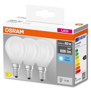 OSRAM CLASSIC P Set di 3 LED E14 da 5,5 Watt 4000 Kelvin 806 Lumen