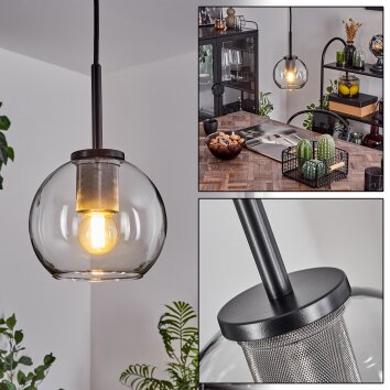 Koyoto Lampadario a sospensione Vetro 15 cm Acciaio inox, Nero, 1-Luce