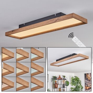 Longvic Plafoniera LED Marrone, Aspetto del legno, Nero, 1-Luce, Telecomando
