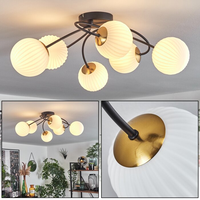 Chehalis Plafoniera - Vetro Oro, Nero, 6-Luci