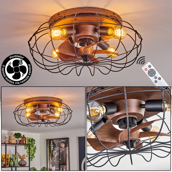 Wemude Plafoniera Marrone, Nero, 4-Luci, Telecomando