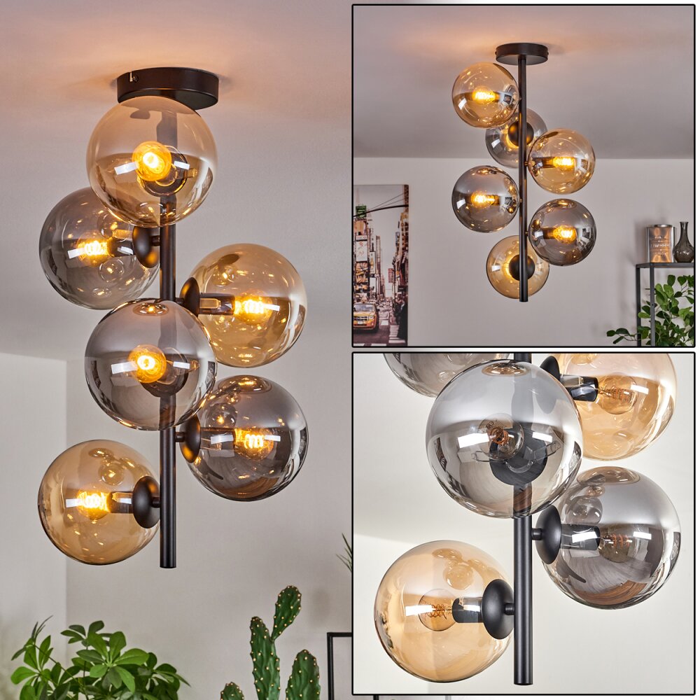 Gastor Plafoniera - Vetro 15 cm Ambrato, Grigio fumo, 6-Luci main product photo