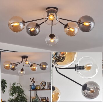 Gastor Plafoniera 74 cm Ambrato, Chiaro, Grigio fumo, 6-Luci