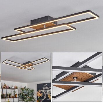 Macos Plafoniera, Faretto da soffitto LED Marrone, Aspetto del legno, Nero, 1-Luce