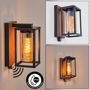 Portalis Lampada da parete per esterno Marrone, Aspetto del legno, Nero, 1-Luce, Sensori di movimento