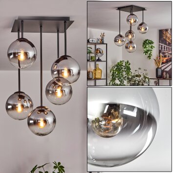 Gastor Plafoniera, Lampada a sfera Cromo, Chiaro, Grigio fumo, 5-Luci