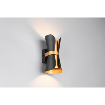 Illuminazione Trio Leuchten Coat Applique Nero-Oro, 2-Luci