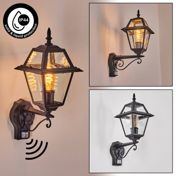 Fornelos Illuminazione esterna, Lampada da parete per esterno, Applique Nero, 1-Luce, Sensori di movimento