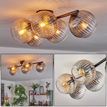 Gastor Plafoniera, Lampada a sfera Ambrato, Chiaro, Grigio fumo, 5-Luci