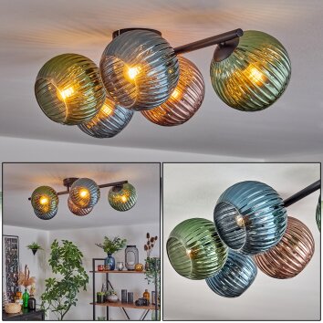 Koyoto Plafoniera, Lampada a sfera Blu, Verde, Ramato, 5-Luci