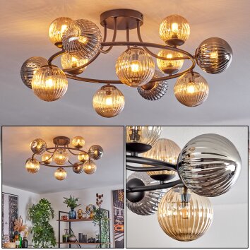 Chehalis Plafoniera, Lampada a sfera Ambrato, Grigio fumo, 12-Luci