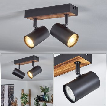 Gesteira Plafoniera, Faretto da soffitto Aspetto del legno, Nero, 2-Luci