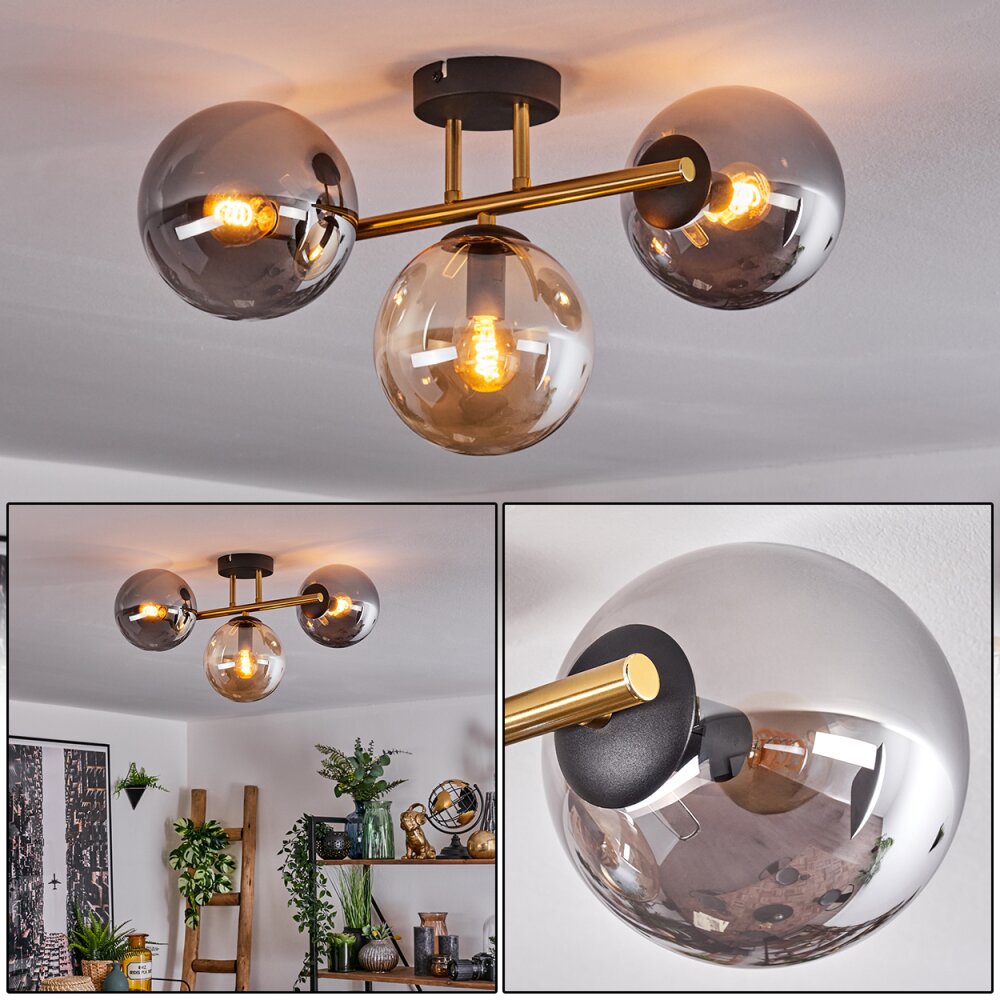 Gastor Plafoniera, Lampada a sfera 42 cm Oro, Nero, 3-Luci main product photo
