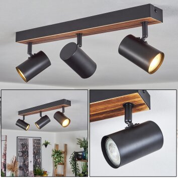 Gesteira Plafoniera, Faretto da soffitto Legno scuro, Nero, 3-Luci