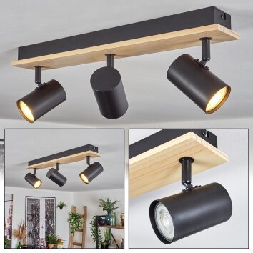 Gesteira Plafoniera, Faretto da soffitto Legno chiaro, Nero, 3-Luci