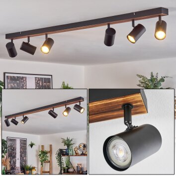 Gesteira Plafoniera, Faretto da soffitto Legno scuro, Nero, 6-Luci