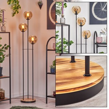 Koyoto Lampada da terra 25 cm Legno chiaro, Nero, 3-Luci