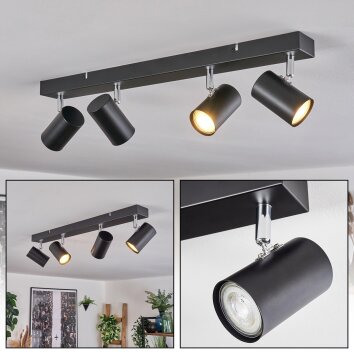 Gesteira Plafoniera, Faretto da soffitto Cromo, Nero, 4-Luci