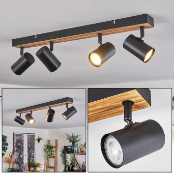 Gesteira Plafoniera, Faretto da soffitto Legno scuro, Nero, 4-Luci