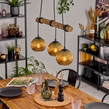 Koyoto Lampadario a sospensione, Lampada a sfera, Lampada a sospensione Écru, Nero, 3-Luci