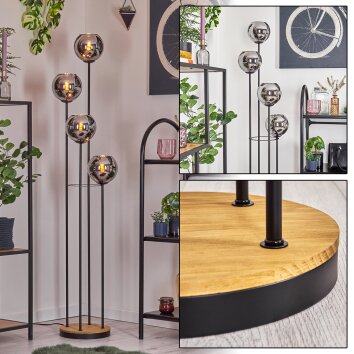 Koyoto Lampada da terra 30 cm Legno scuro, Nero, 4-Luci