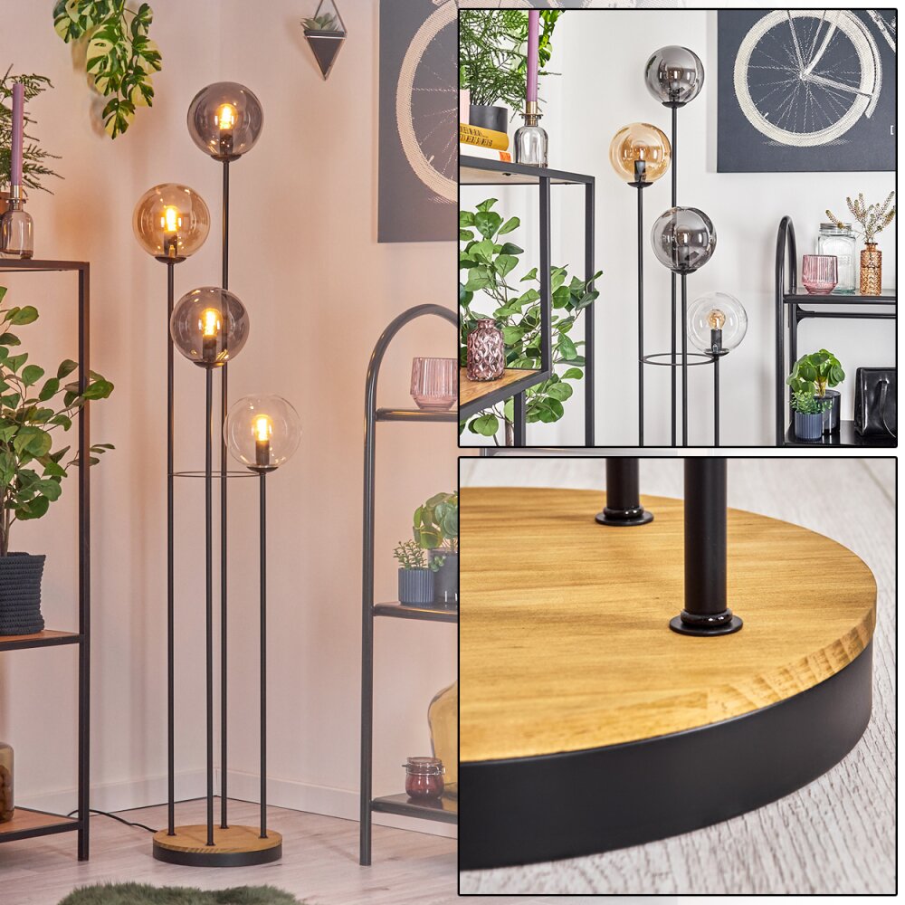 Gastor Lampada da terra 30 cm Legno scuro, Nero, 4-Luci main product photo