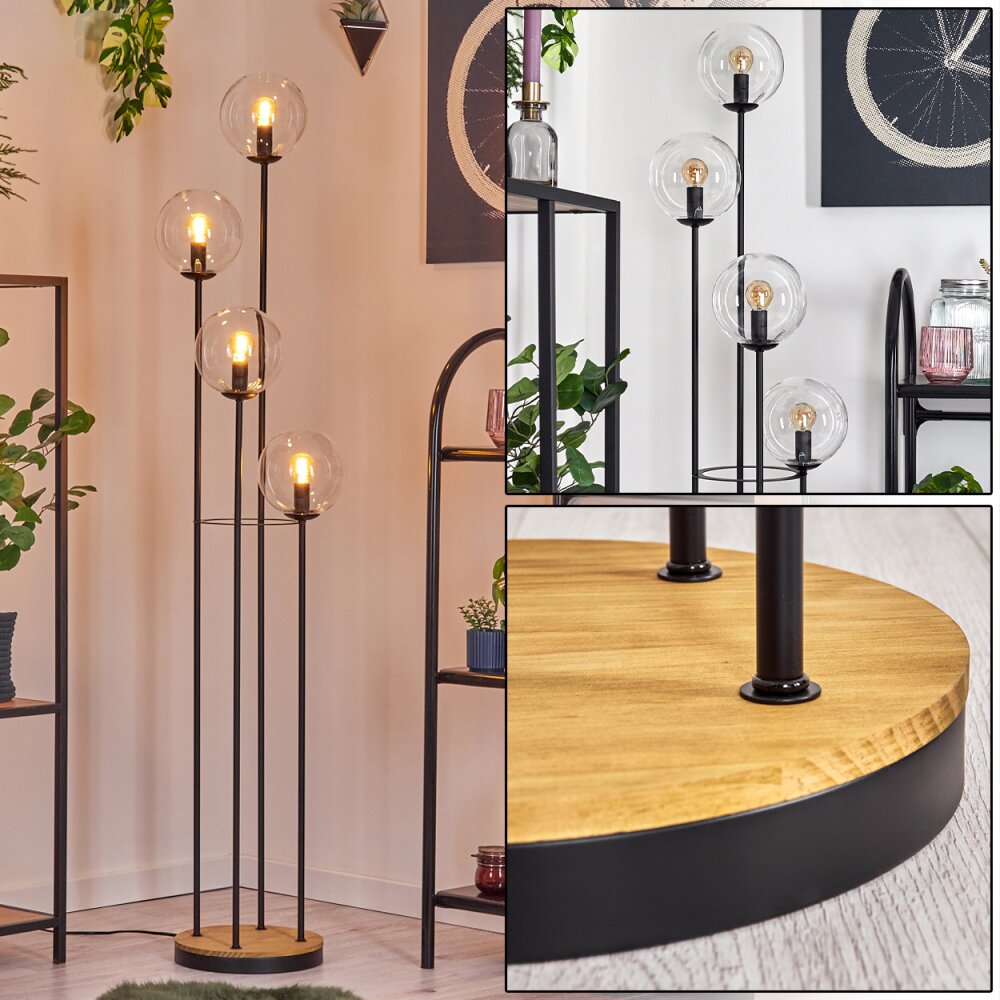 Gastor Lampada da terra 30 cm Legno scuro, Nero, 4-Luci main product photo