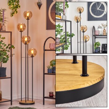 Koyoto Lampada da terra 30 cm Legno scuro, Nero, 4-Luci