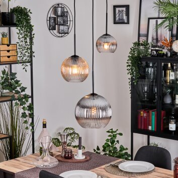 Koyoto Lampadario a sospensione, Lampada a sfera, Lampada a sospensione Ambrato, Chiaro, Grigio fumo, 3-Luci