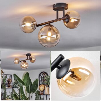 Chehalis Plafoniera, Lampada a sfera Ambrato, Chiaro, 3-Luci