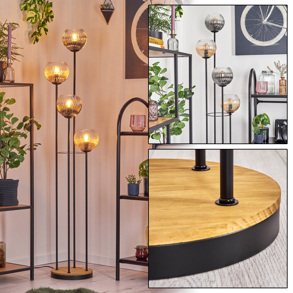 Koyoto Lampada da terra 30 cm Legno scuro, Nero, 4-Luci main product photo