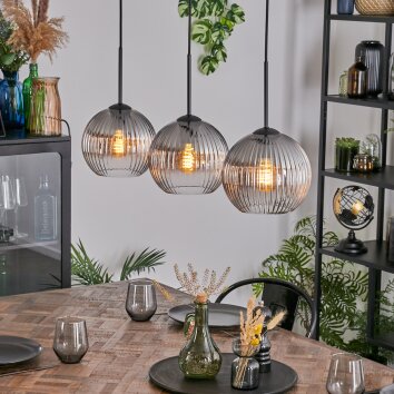 Koyoto Lampadario a sospensione, Lampada a sfera, Lampada a sospensione Chiaro, Grigio fumo, 3-Luci