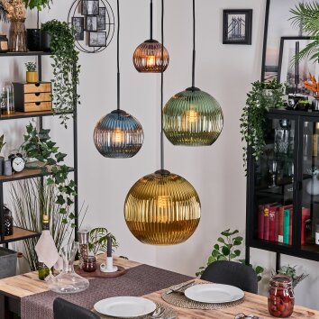 Koyoto Lampadario a sospensione, Lampada a sfera, Lampada a sospensione Blu, Oro, Verde, Ramato, 4-Luci