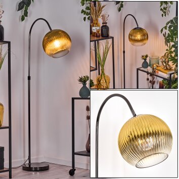 Koyoto Lampada da terra, Lampade ad arco Cromo, Nero, 1-Luce