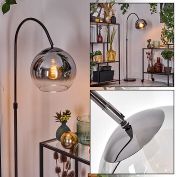 Koyoto Lampada da terra, Lampade ad arco Cromo, Nero, 1-Luce