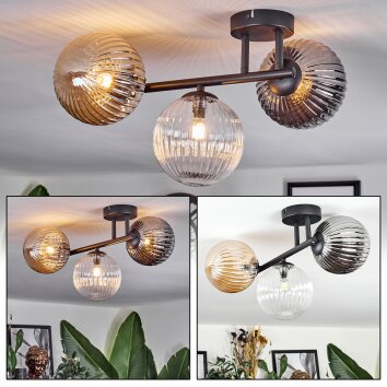 Chehalis Plafoniera, Lampada a sfera Ambrato, Chiaro, Grigio fumo, 3-Luci
