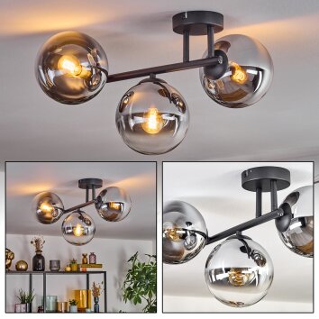 Gastor Plafoniera, Lampada a sfera Cromo, Chiaro, Grigio fumo, 3-Luci