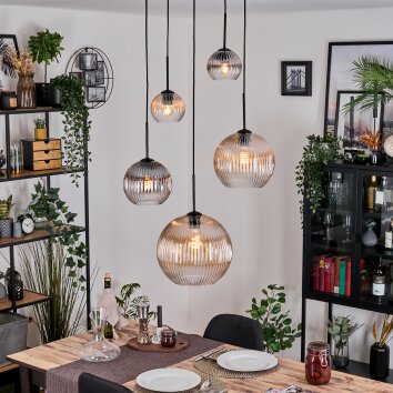Koyoto Lampadario a sospensione, Lampada a sfera, Lampada a sospensione a cluster Ambrato, Chiaro, Grigio fumo, 5-Luci