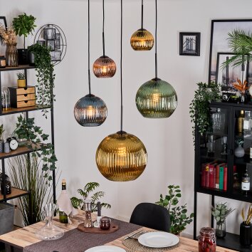 Koyoto Lampadario a sospensione, Lampada a sfera, Lampada a sospensione a cluster Blu, Oro, Verde, Ramato, 5-Luci