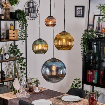 Koyoto Lampadario a sospensione, Lampada a sfera, Lampada a sospensione a cluster 35 cm Blu, Oro, Verde, Ramato, 4-Luci