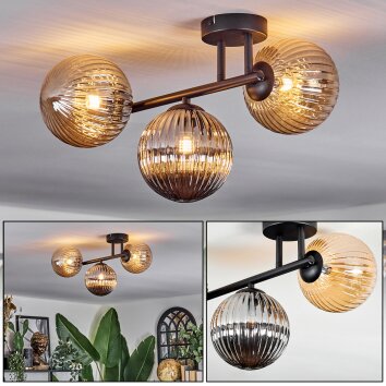 Chehalis Plafoniera, Lampada a sfera Ambrato, Cromo, Grigio fumo, 3-Luci