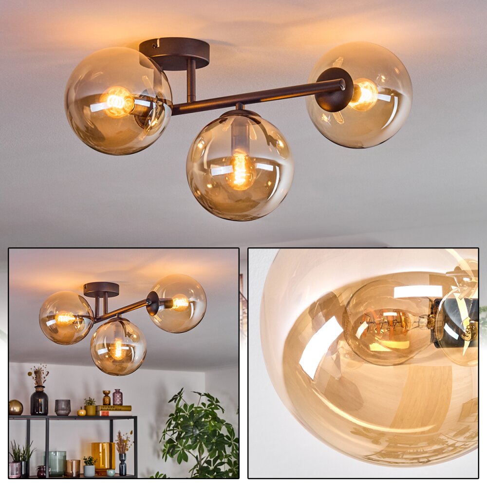 Gastor Plafoniera, Lampada a sfera Ambrato, 3-Luci main product photo