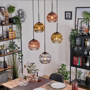 Koyoto Lampadario a sospensione, Lampada a sfera, Lampada a sospensione a cluster Cromo, Oro, Chiaro, Ramato, Grigio fumo, 5-Luci
